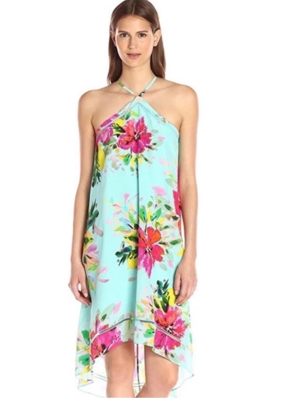 Trina Turk Women's Kairo Watercolor Hibiscus Silk Crepe De Chine Dress Size 4